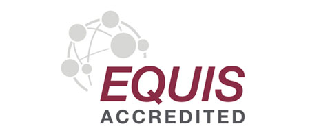 LogoofEQUISAccreditationfeaturingglobalnetworkdesignandboldmaroonandgreytext